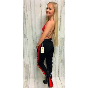 Black W/ Red Stripe Cargo Joggers